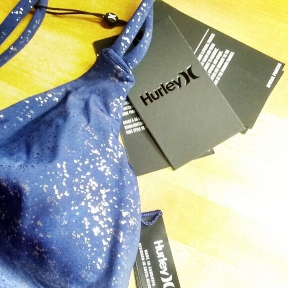 NEW!!! Hurley Woman's Max Luster Surf Bikini Top XS ~ Dark Blue w. Silver ~ $65 - Picture 9 of 15